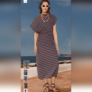 Zara One-Shoulder Dress in Blue and Brown Stripes